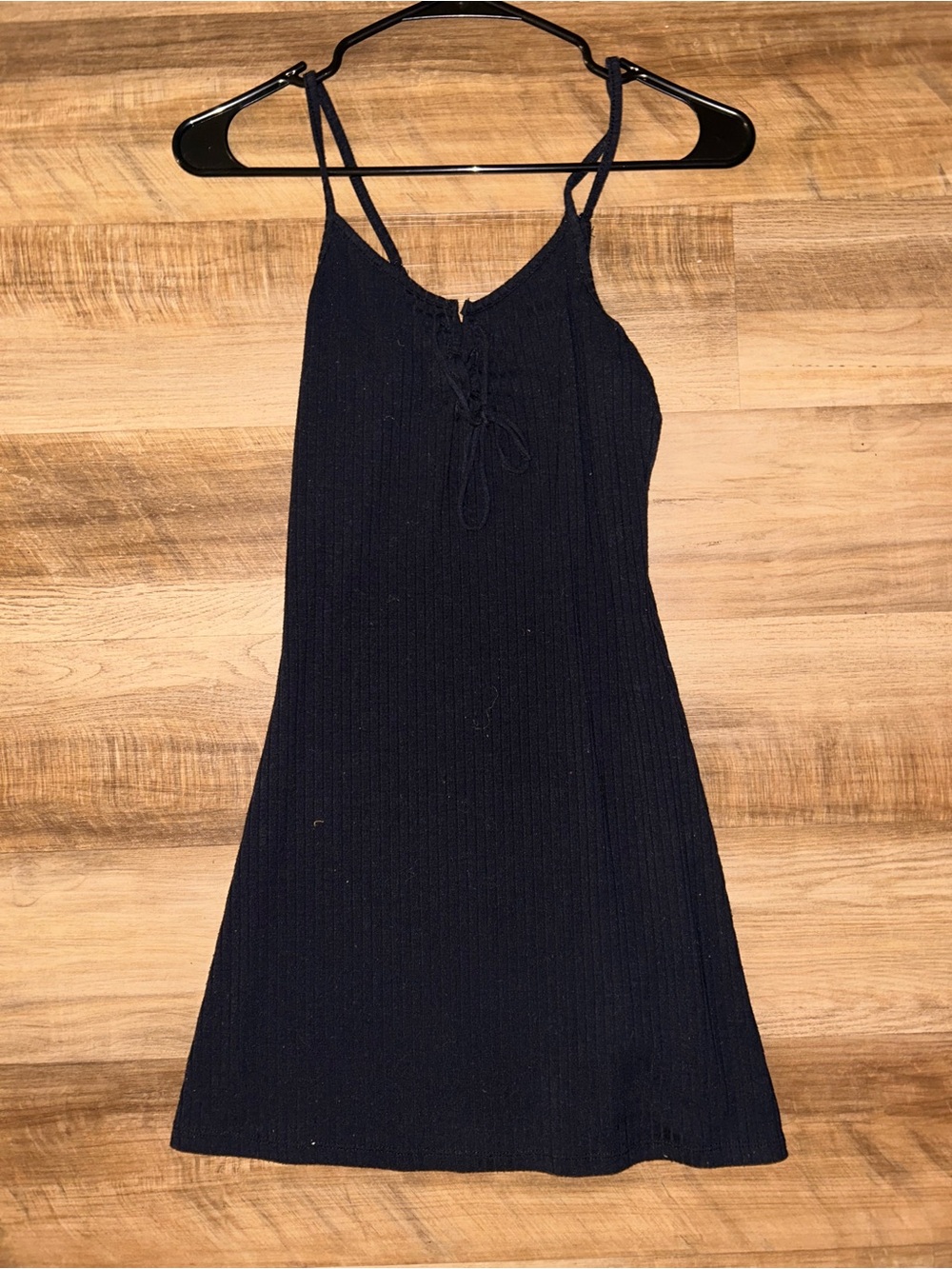 Aeropostale Black Ribbed Lace-Up Spaghetti Strap Mini Dress